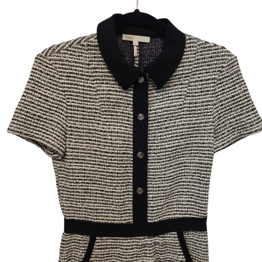 Maje Penala Tweed Jumpsuit Cropped Black & White Size 38/US  Medium MSRP $445 - Picture 5 of 8